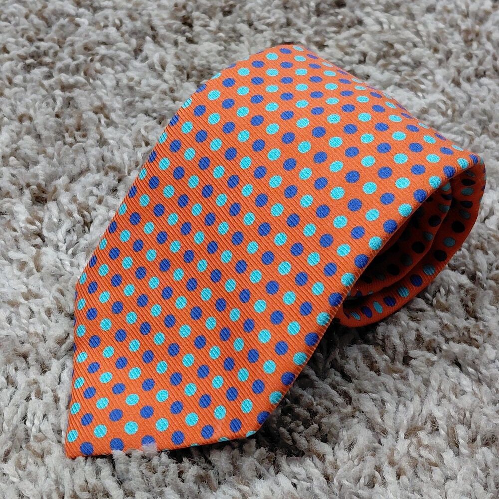 Edward Armah Silk Neck Tie Mens Polka Dot Orange Stripes Made In USA